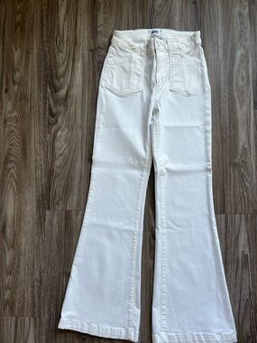 PAIGE Cream High-Rise Flare Jeans